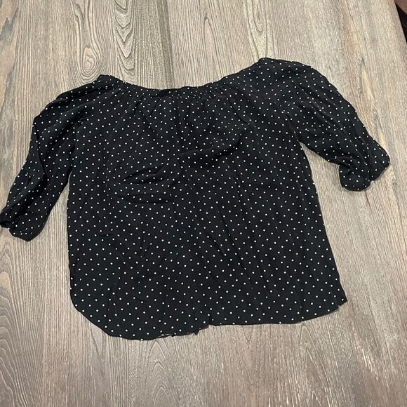 Soprano Womens Blouse Off Shoulder Polka Dot 3/4 Puff Sleeve Black White Size M - Picture 4 of 4
